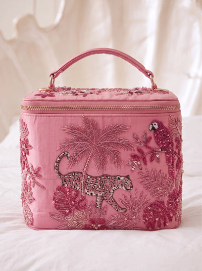 Tropical Pink Hand-Embroidered Vanity Bag