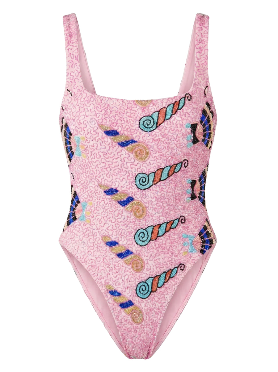Oceanus x Zandra Rhodes Nebula Beaded Swimsuit Pink