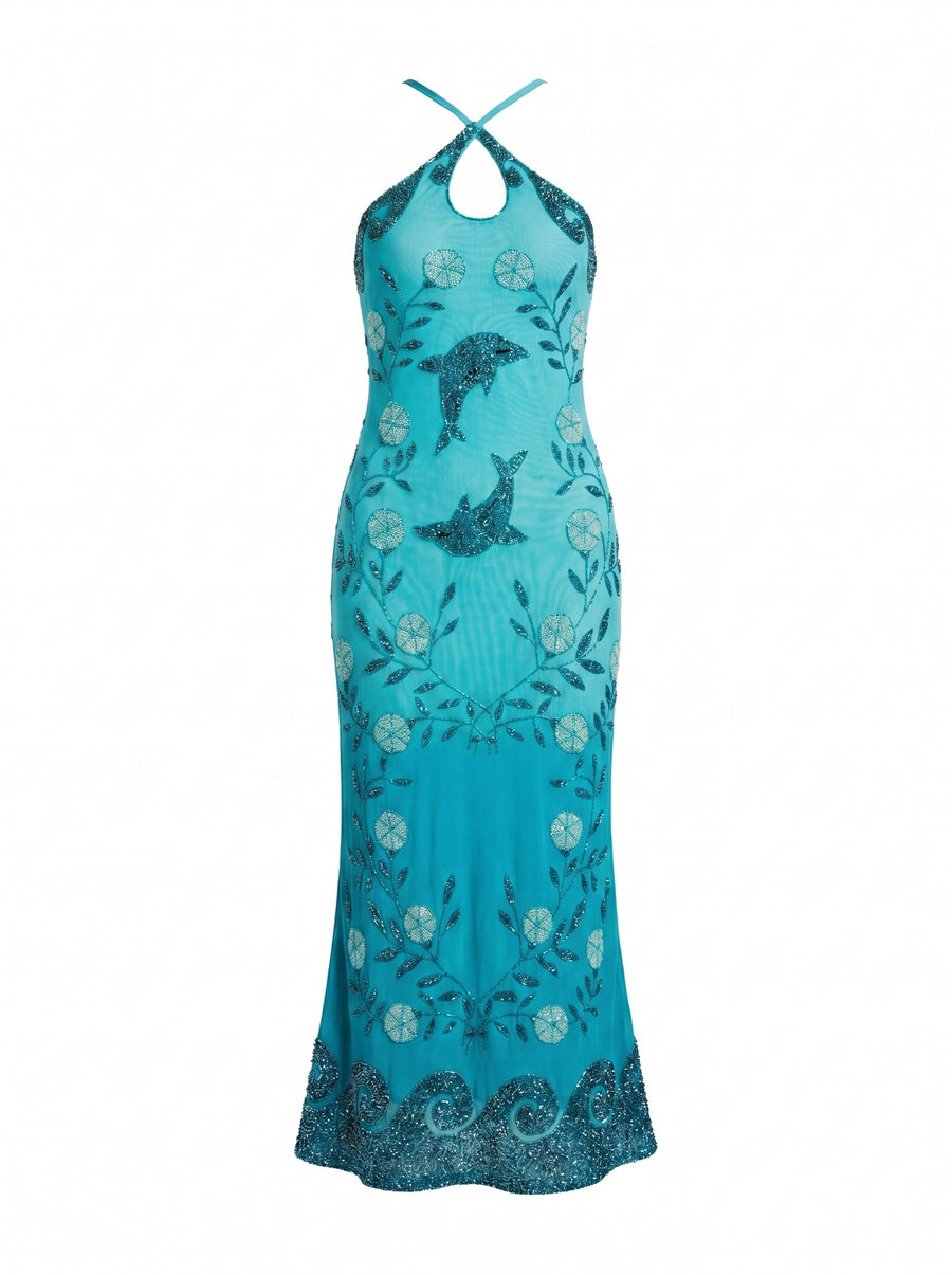 Curve Dolphin Hand Beaded Maxi Dress