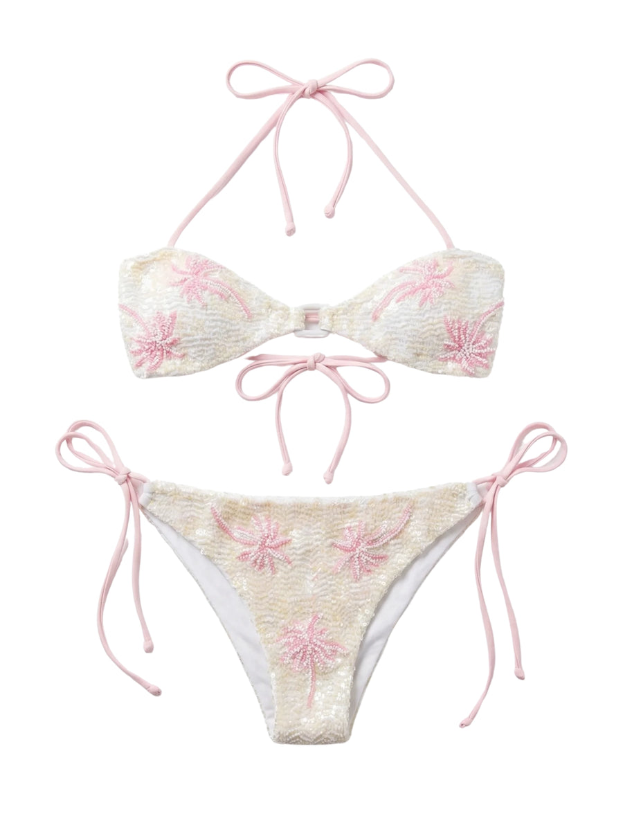 Jessica Pink Palm Whisper White Bikini Top