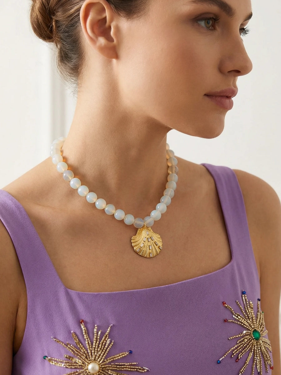 Isla's Opal and Gold Shell Pendant Necklace
