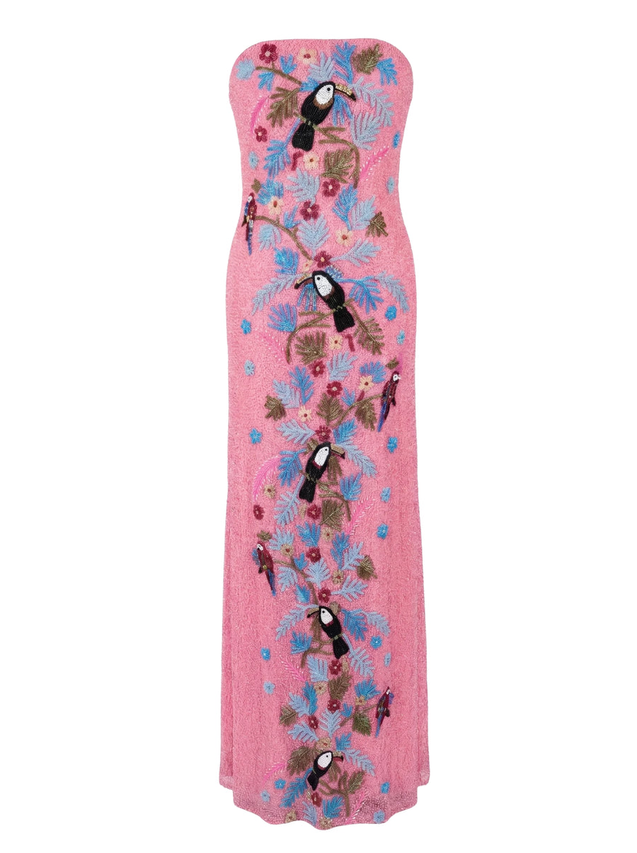 Aya Fully Beaded Pink Maxi Dress