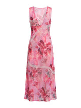 Red Pink Flower Pearl Long Dress