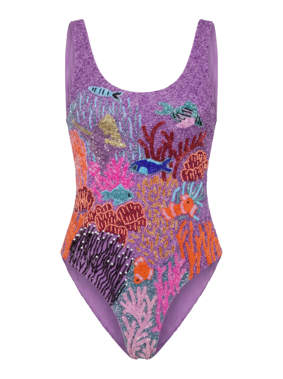 Coastal Fish Beaded Swimsuit