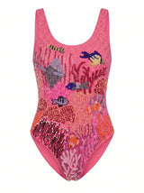 Coastal Fish Beaded Swimsuit
