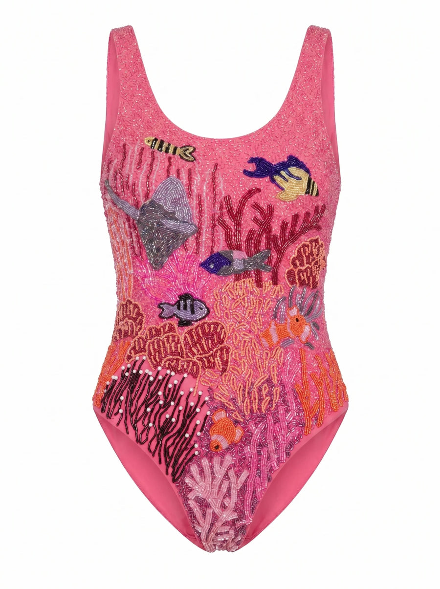 Coastal Fish Beaded Swimsuit