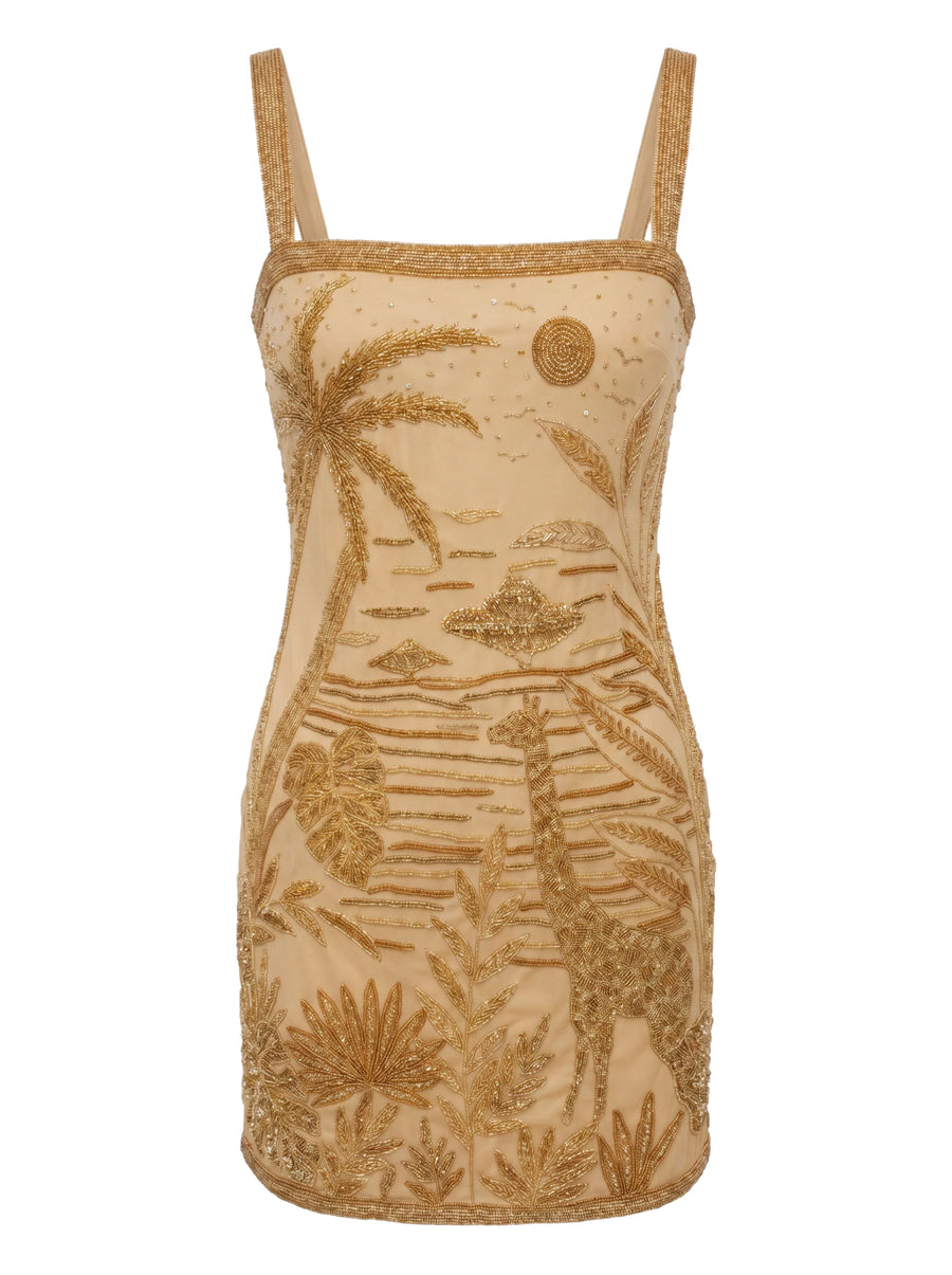 Giraffe in Beach Sunset Mini Dress