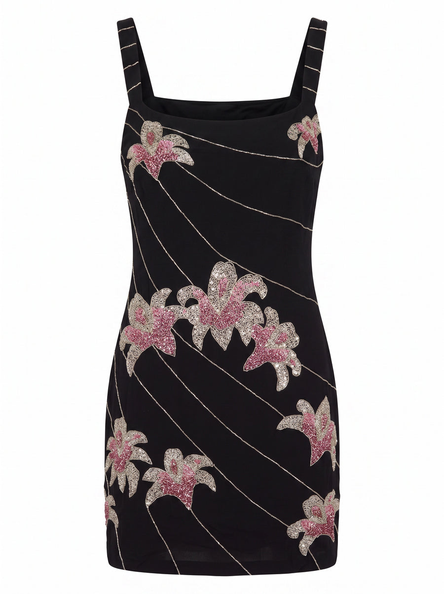 Gala Embellished Black Mini Dress