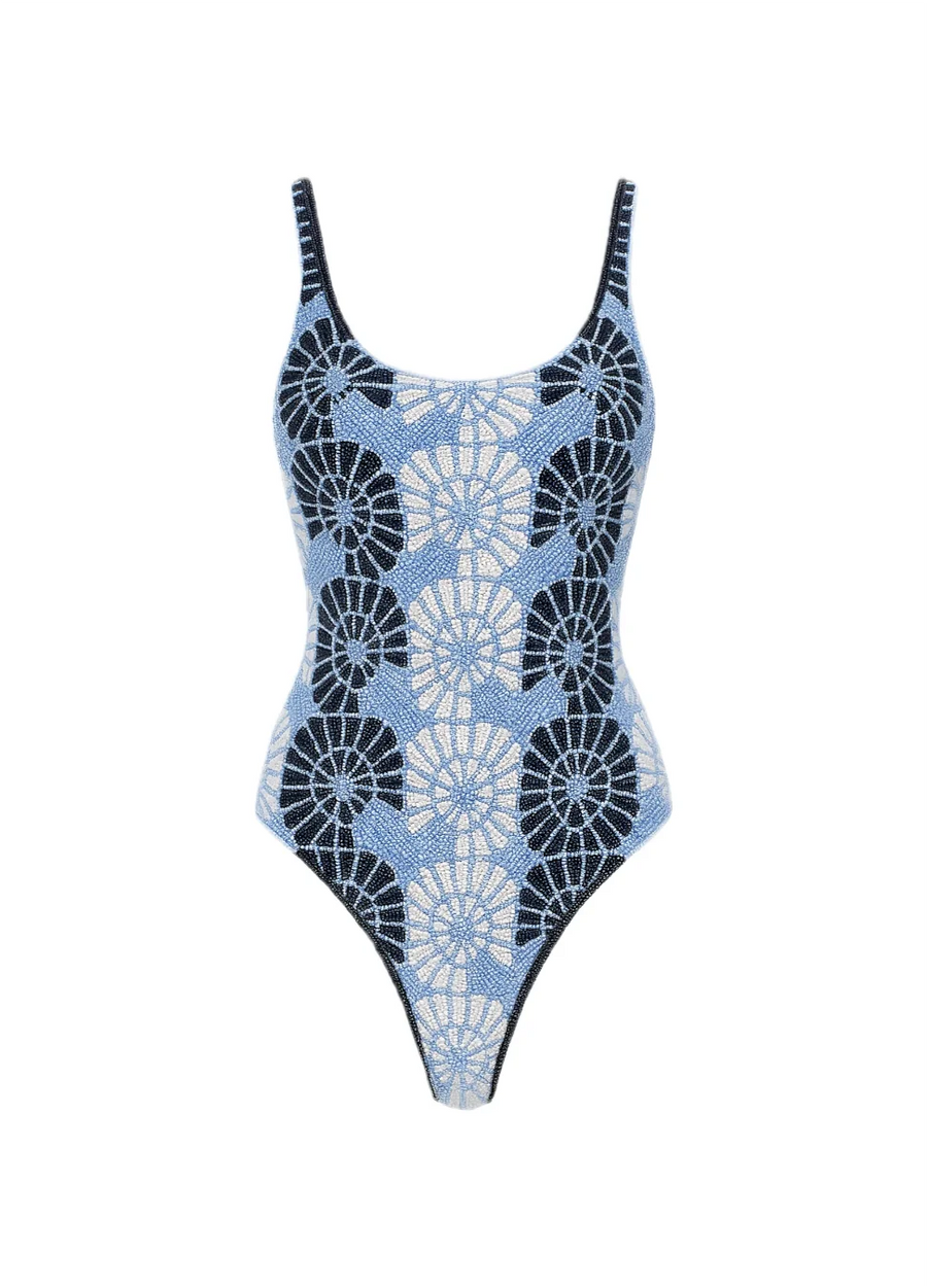 Oceanus x Zandra Rhodes Swirlshell Beaded One Piece