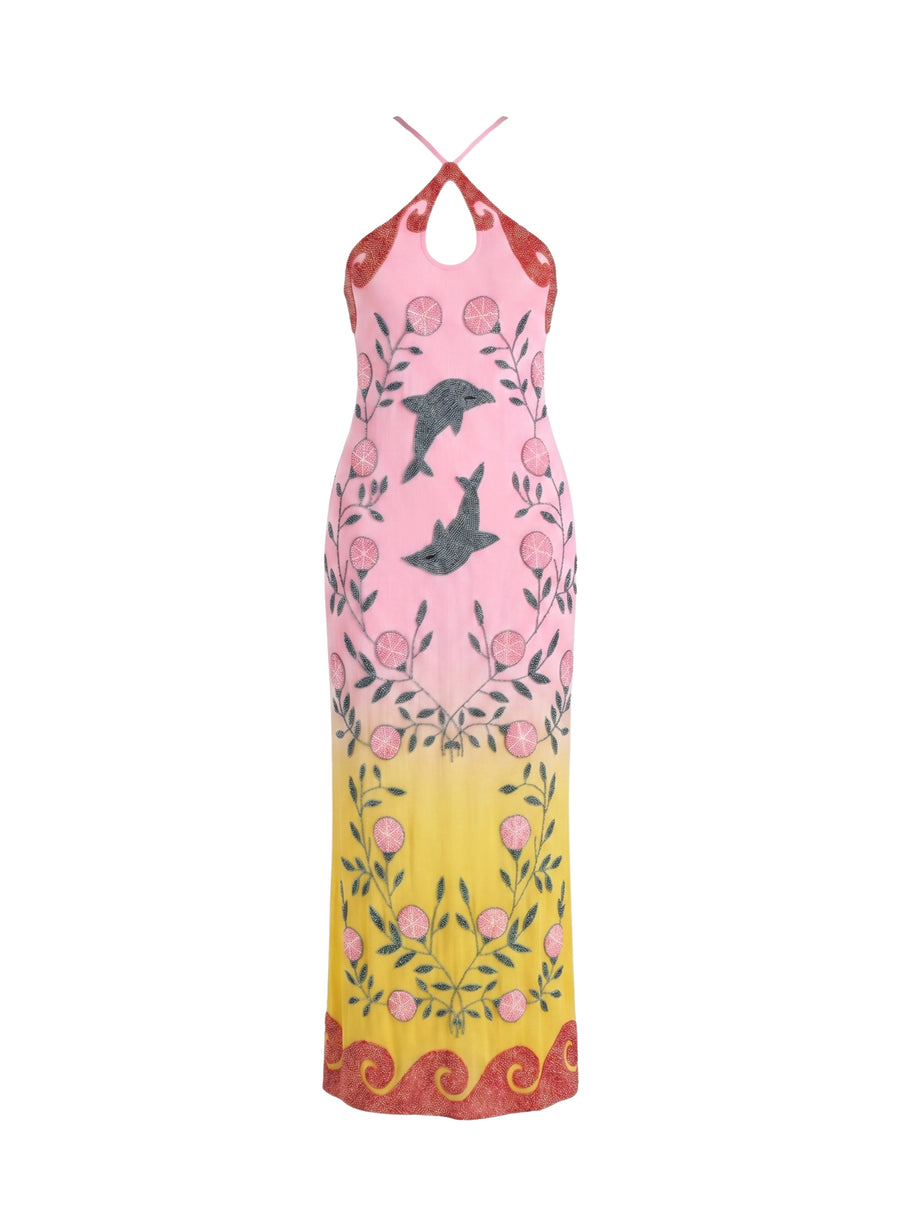 Curve Dolphin Hand Beaded Maxi Dress