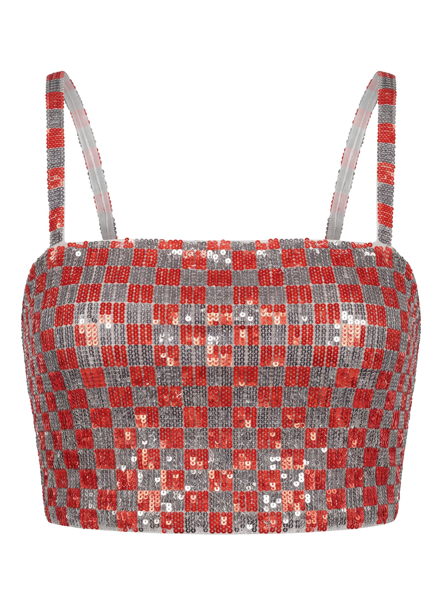 Checker Red Silver Top