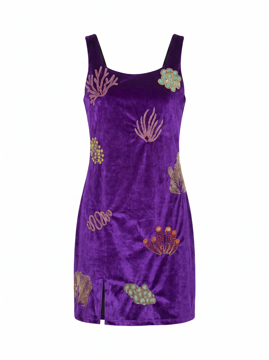 Coral Purple Velvet Mini Dress
