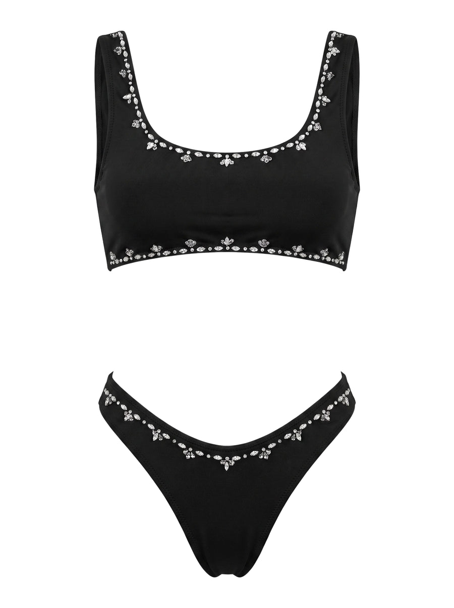 Aaliyah Hand Embroidered Black Bikini Bottom