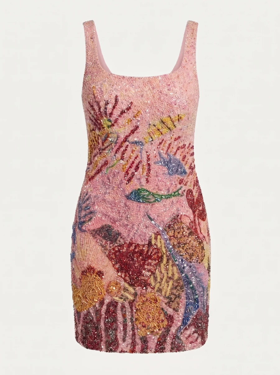 Oceanic Bloom Pink Mini Dress