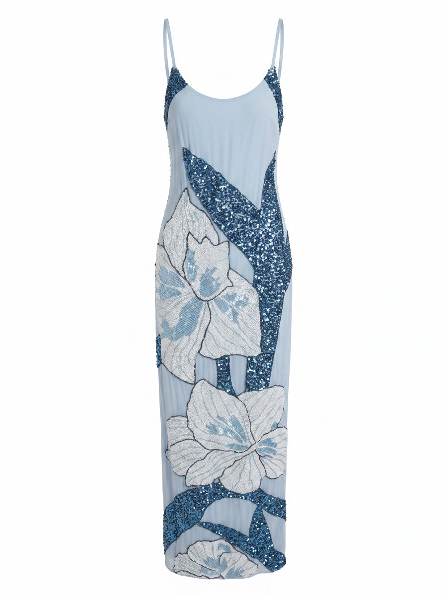Delilah Beaded Dress Blue Oceanus x By Poppy in Stock