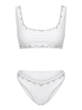 Aaliyah Hand Beaded Crystals Bikini Top White
