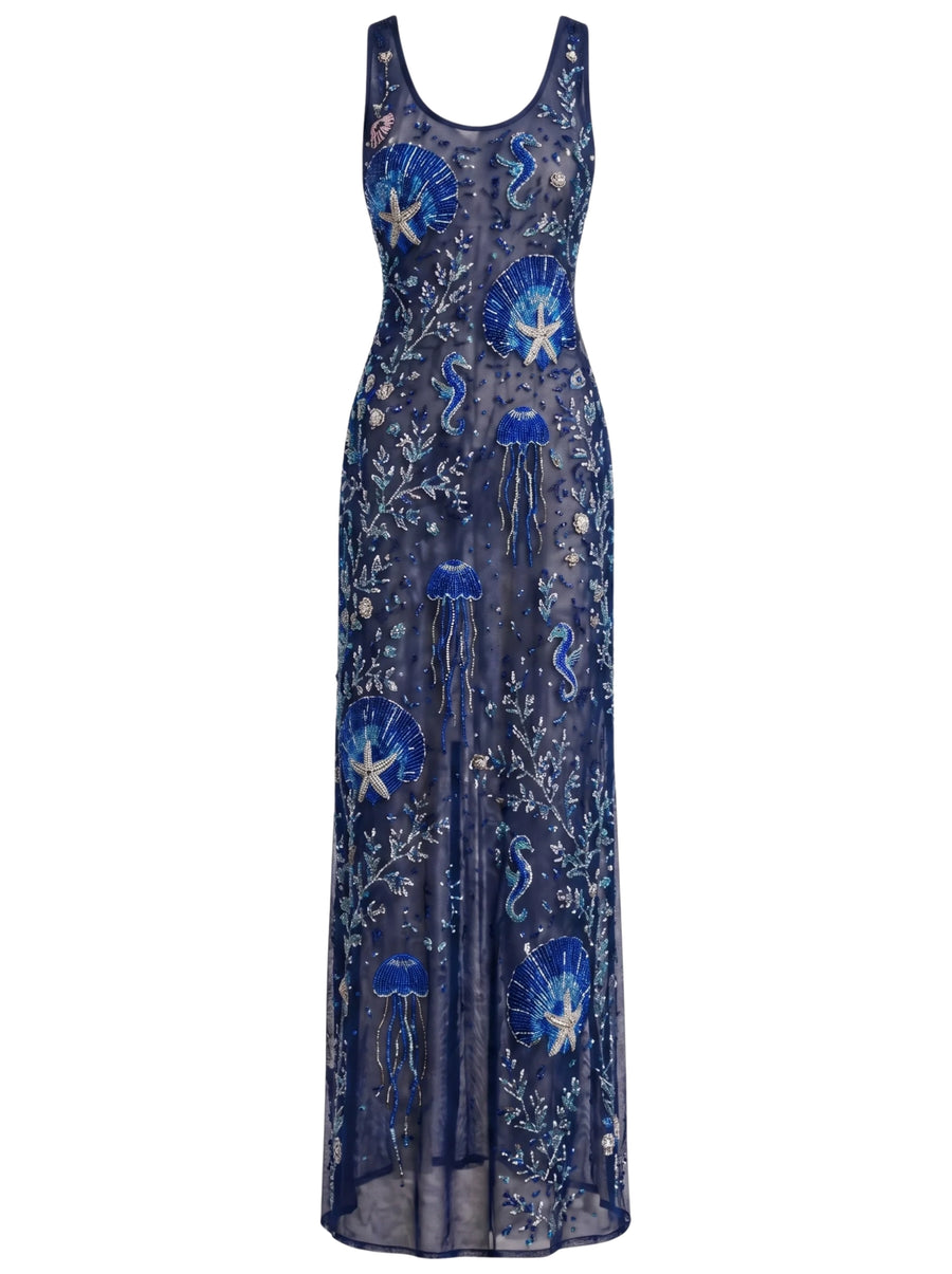 Curve Coralie Sheer Maxi Dress in Navy
