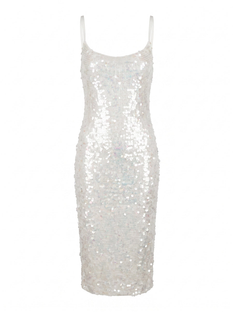 Sienna White Sequin Luxury Midi Dress