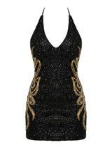 Oceanus √ó B√°rbara Hulanicki  Aurelia Noir Halter Neck Mini Dress
