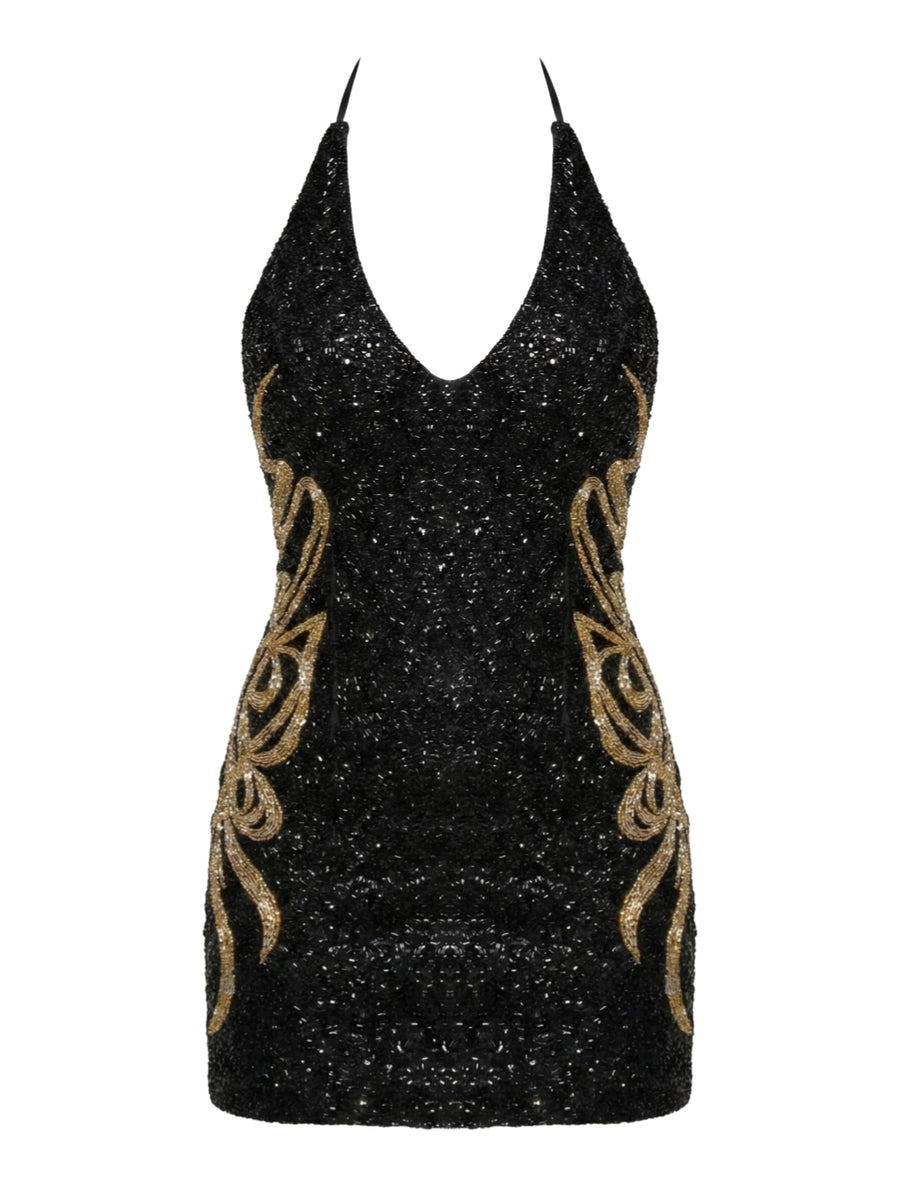 Aurelia Noir Halter Neck Mini Dress