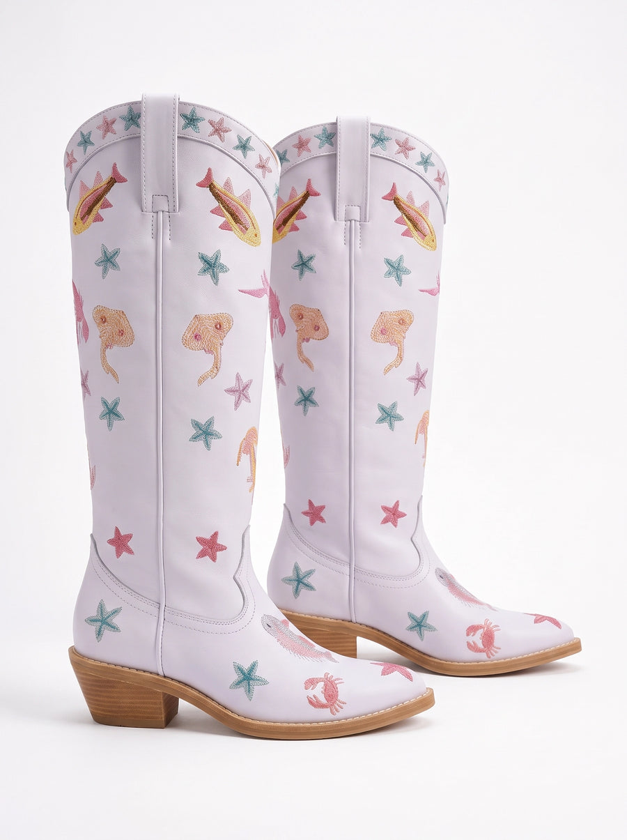 Arizona Embroidered Leather Boots-Multi Color
