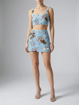 Vegas Embroidered Co-ord Top Blue Sparkle