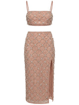 Calliope Luxury Crystal Co-Ord Skirt Nude