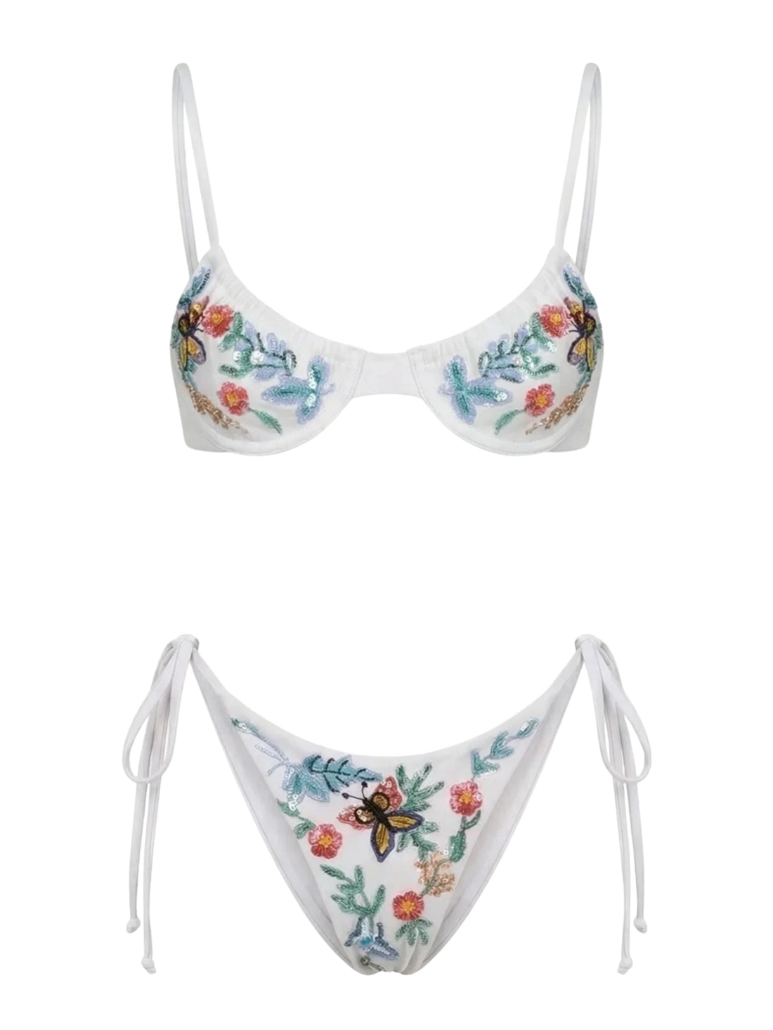 Los Angeles Hand-Embroidered Bikini Top White