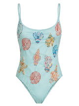Shell and Starfish Sky Blue Hand-Beaded Swimsuit