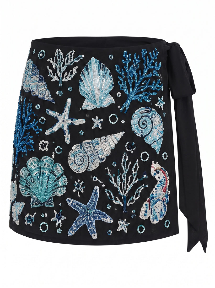 Deep Coral Sea Black Sarong