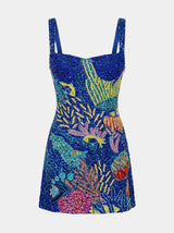 Navy Coral Muse Hand Beaded Mini Dress