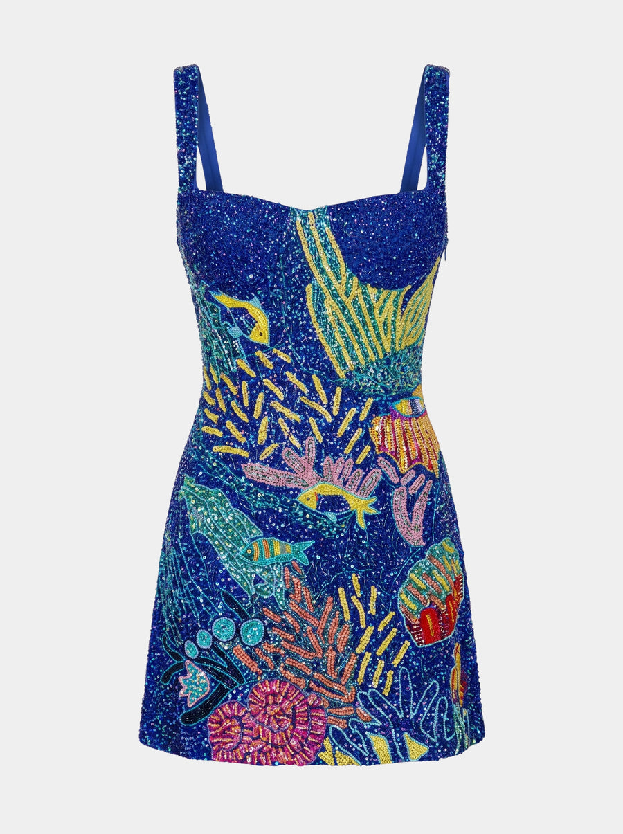 Navy Coral Muse Hand Beaded Mini Dress