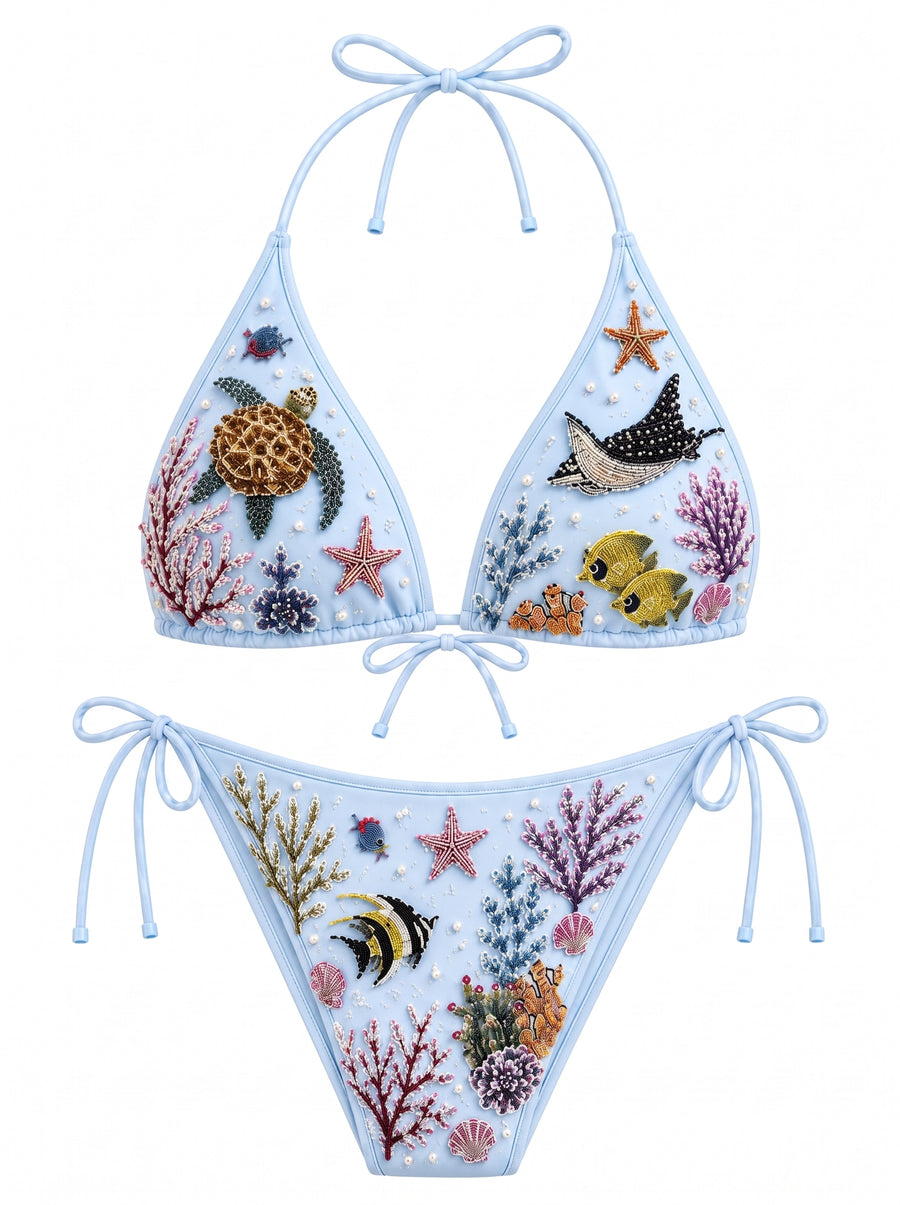 Manta Ray and Turtle Multi color Bikini Bottom