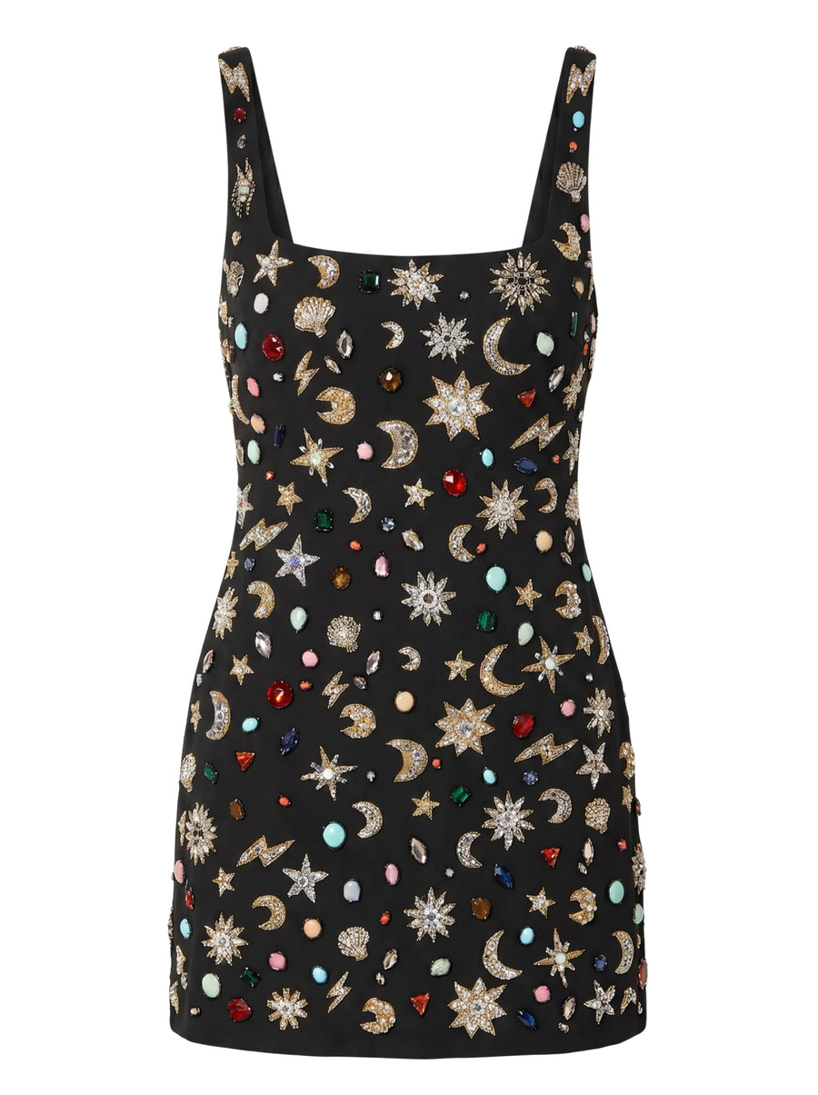 Celestial Tide Black Mini Dress