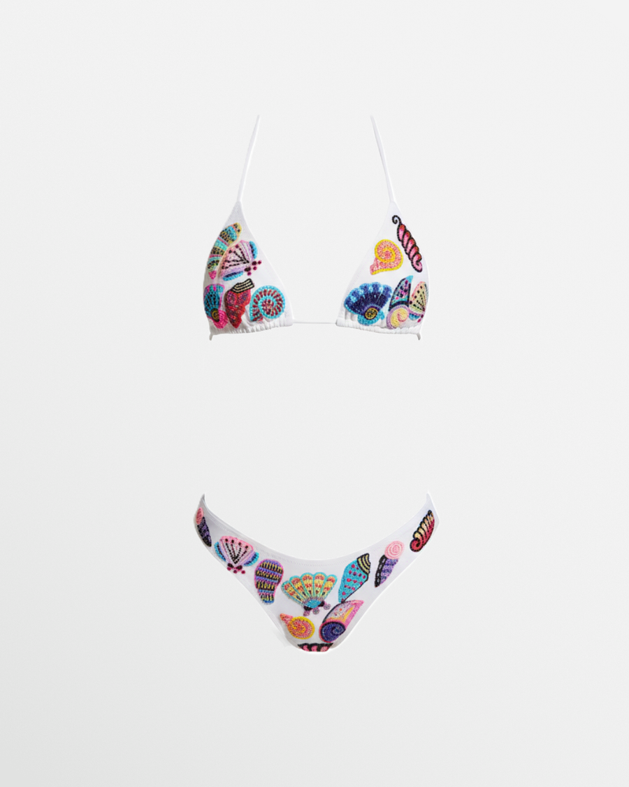 Oceanus x Zandra Rhodes Coral Shell Bikini Bottom White