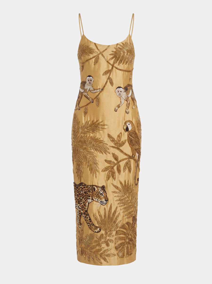 Zola Gold Midi Strap Dress