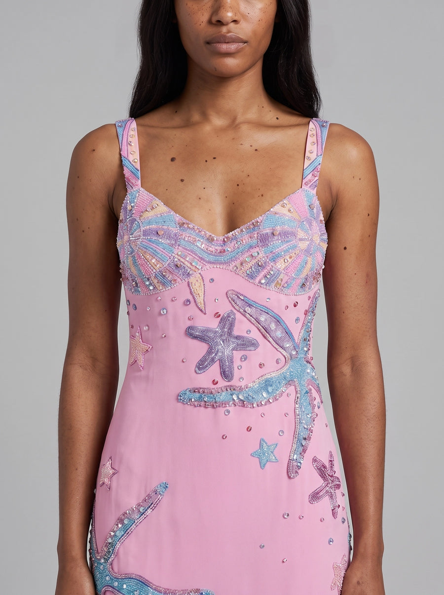 Crescent Shell Pink Long Dress in Stock