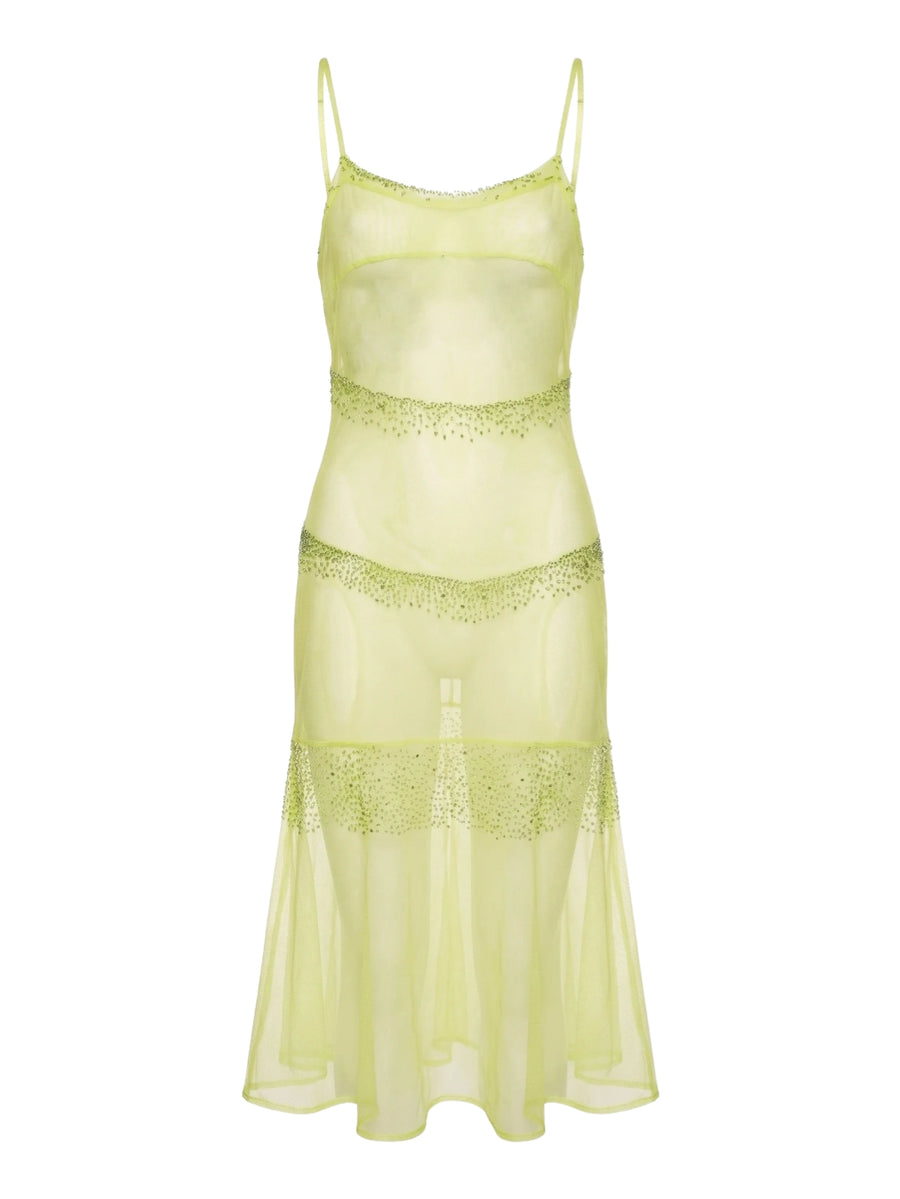 Shimmer Falls Sheer Green Midi Dress