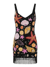 Curve Tasseled Starfish Black Mini Dress