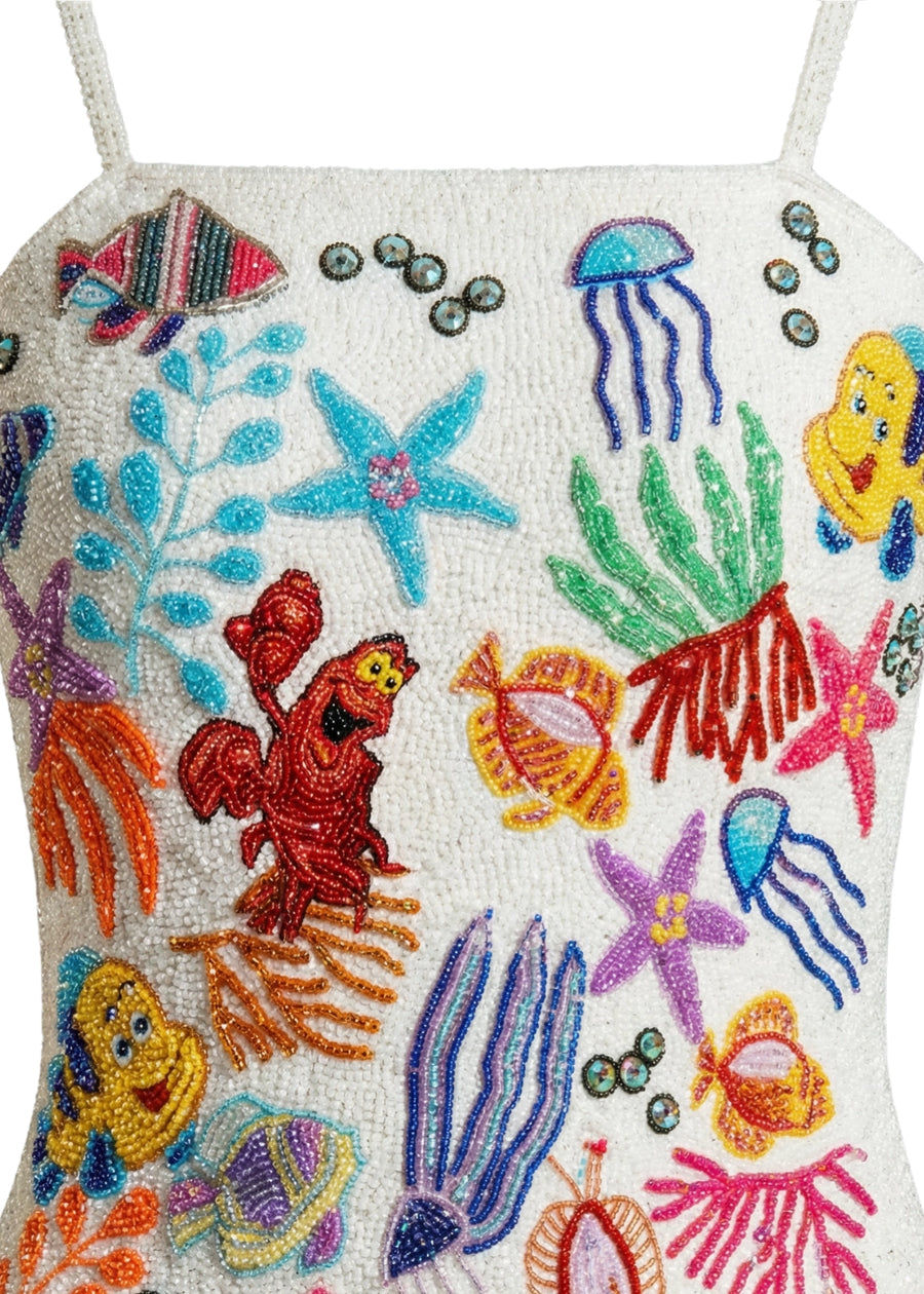 Disney | Oceanus Fully Hand Beaded Attina White Swimsuit