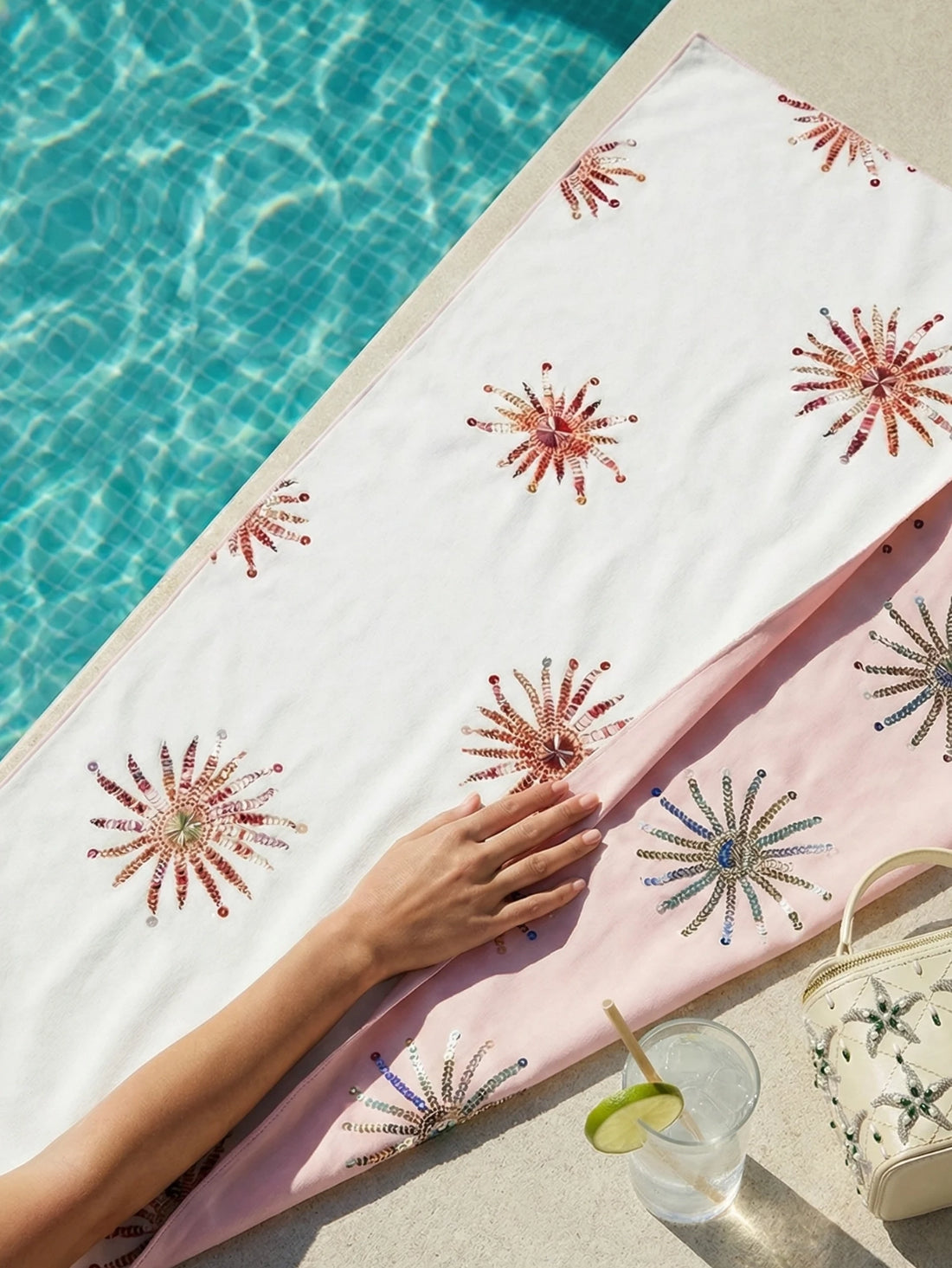 Oceanus x Alwann Callie Double-Sided White & Pink Luxe Towel