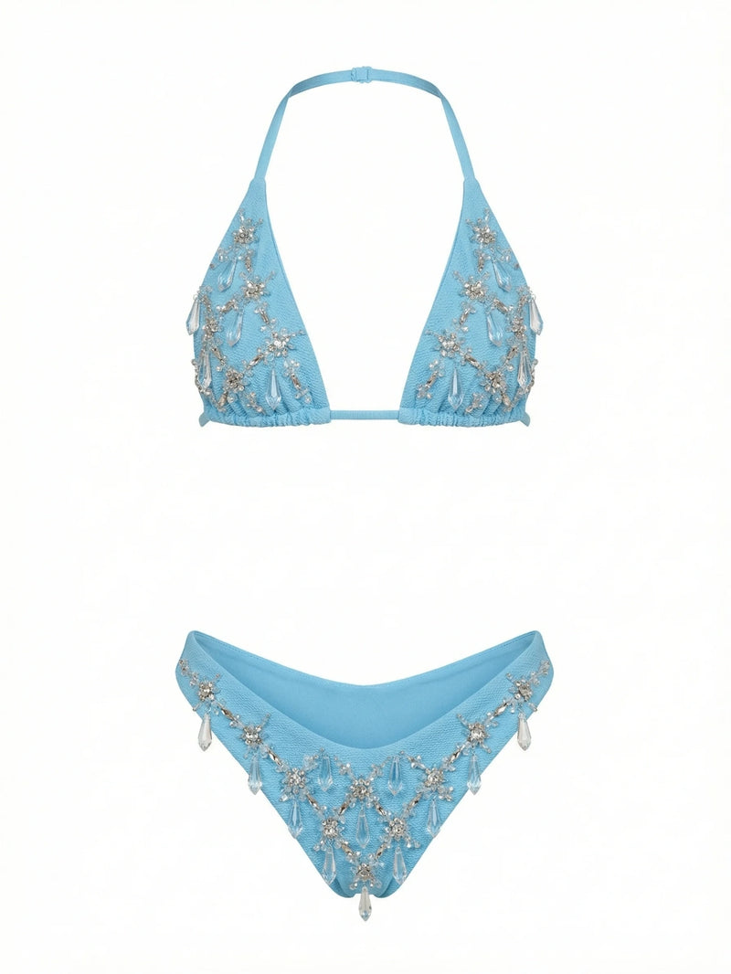 Calliope Luxury Crystal Blue Bikini Top in Stock