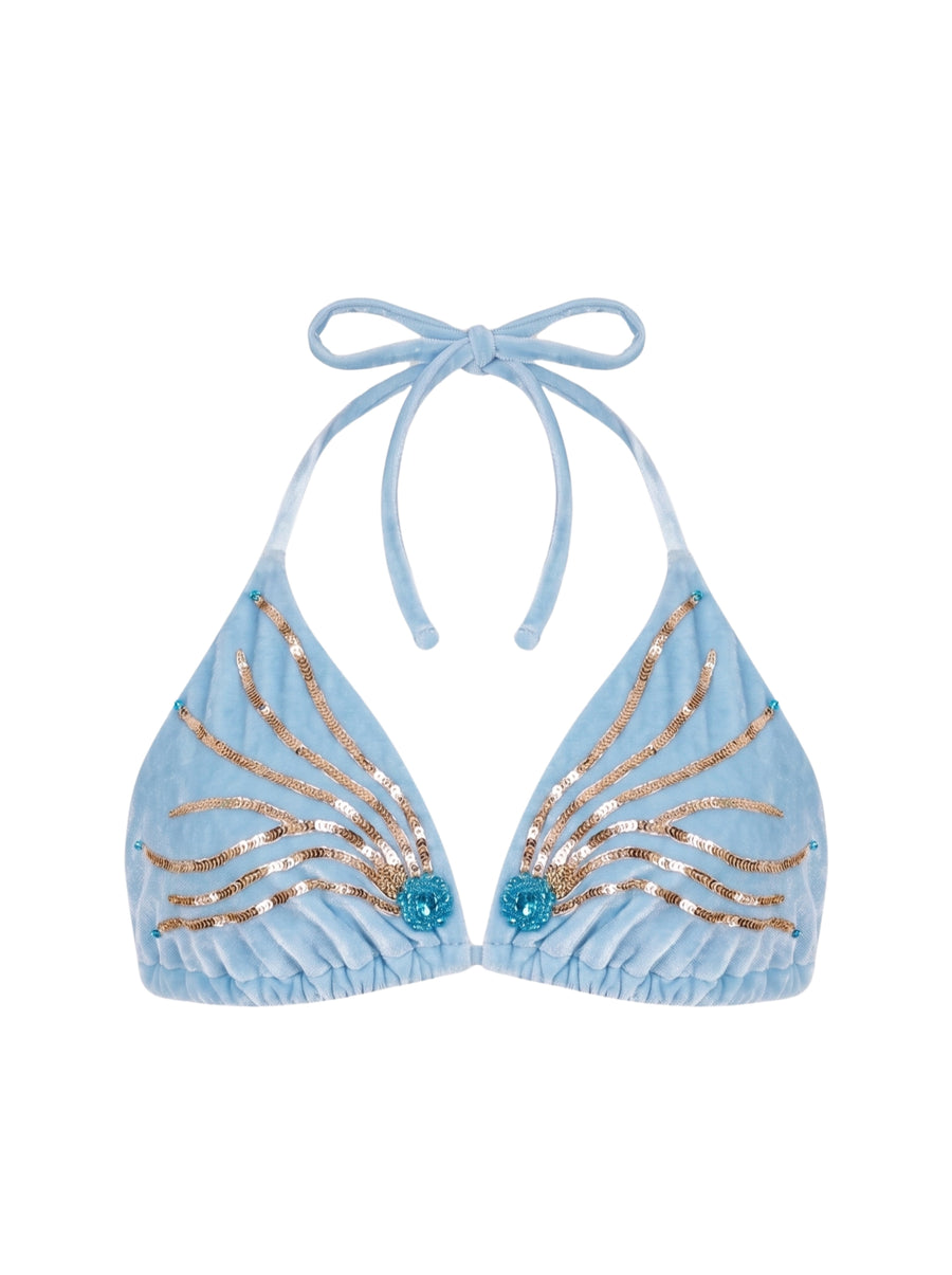 Sky Blue Sunburst Triangle Bikini Top