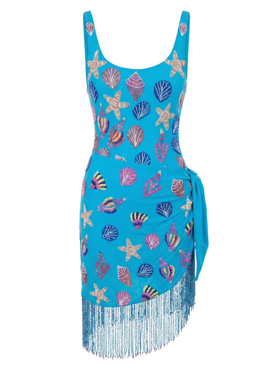 Oceanic Blue Tasseled Mini Dress