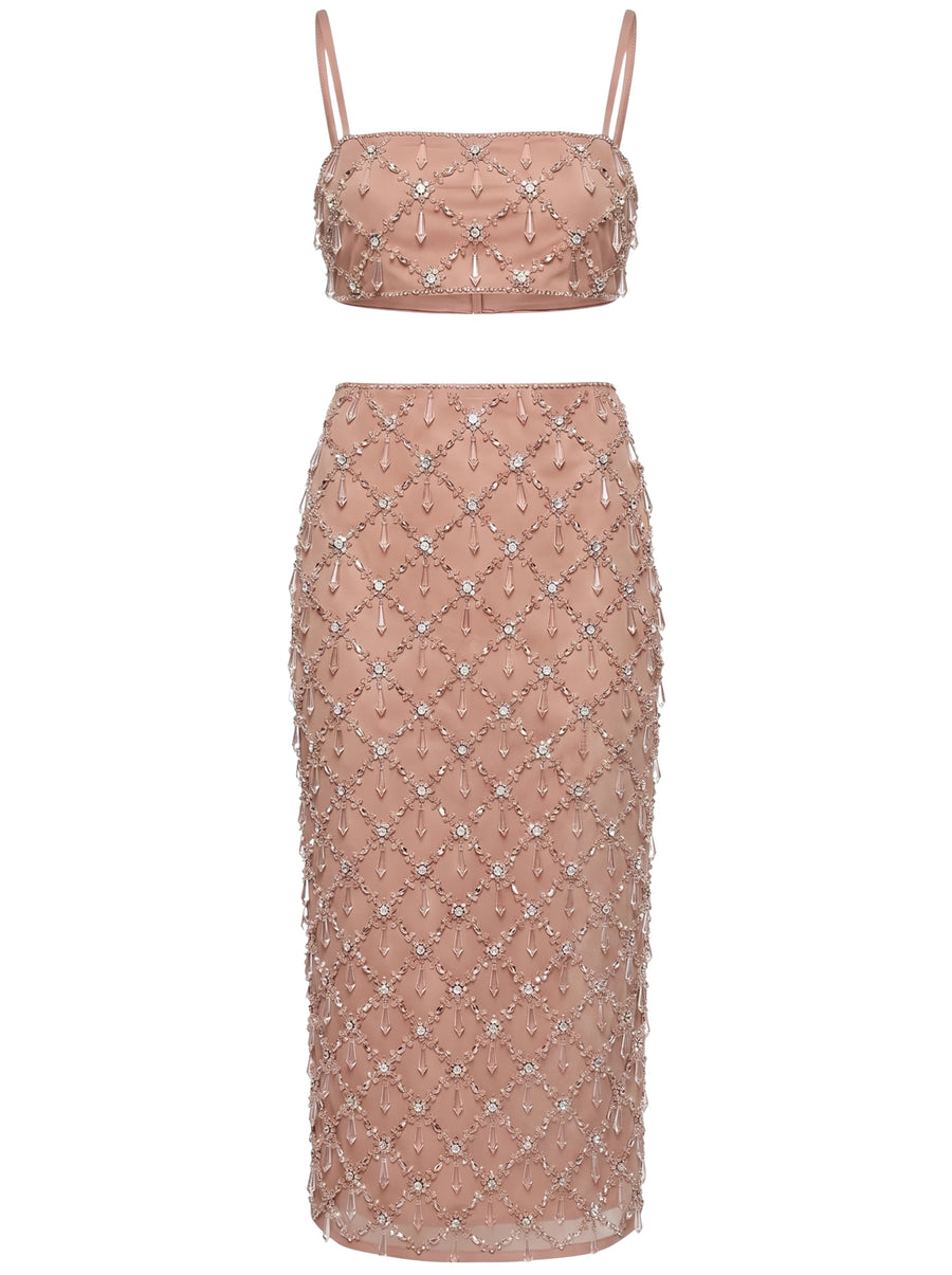 Calliope Luxury Crystal Co-Ord Top Nude