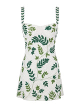 Green Leaf Hand Beaded Mini Dress White