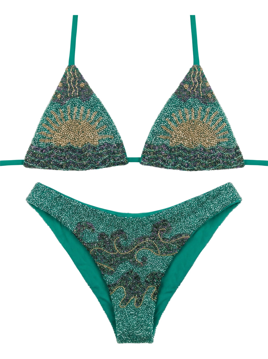 Sunrise at Sea Green Bikini Bottom