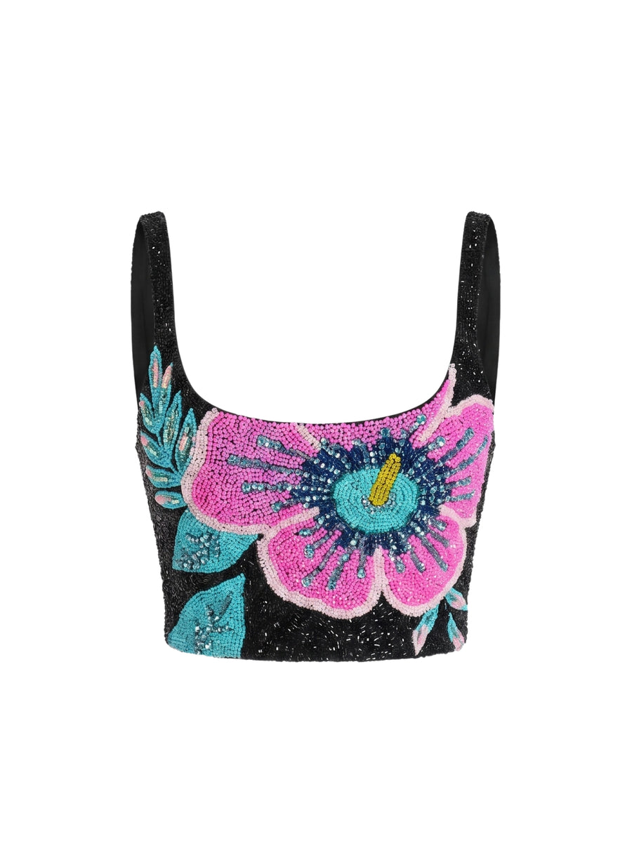 Royal Hibiscus Black Co-ord Top