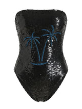 Chrissy Hand Embroidered Sequin Swimsuit Black