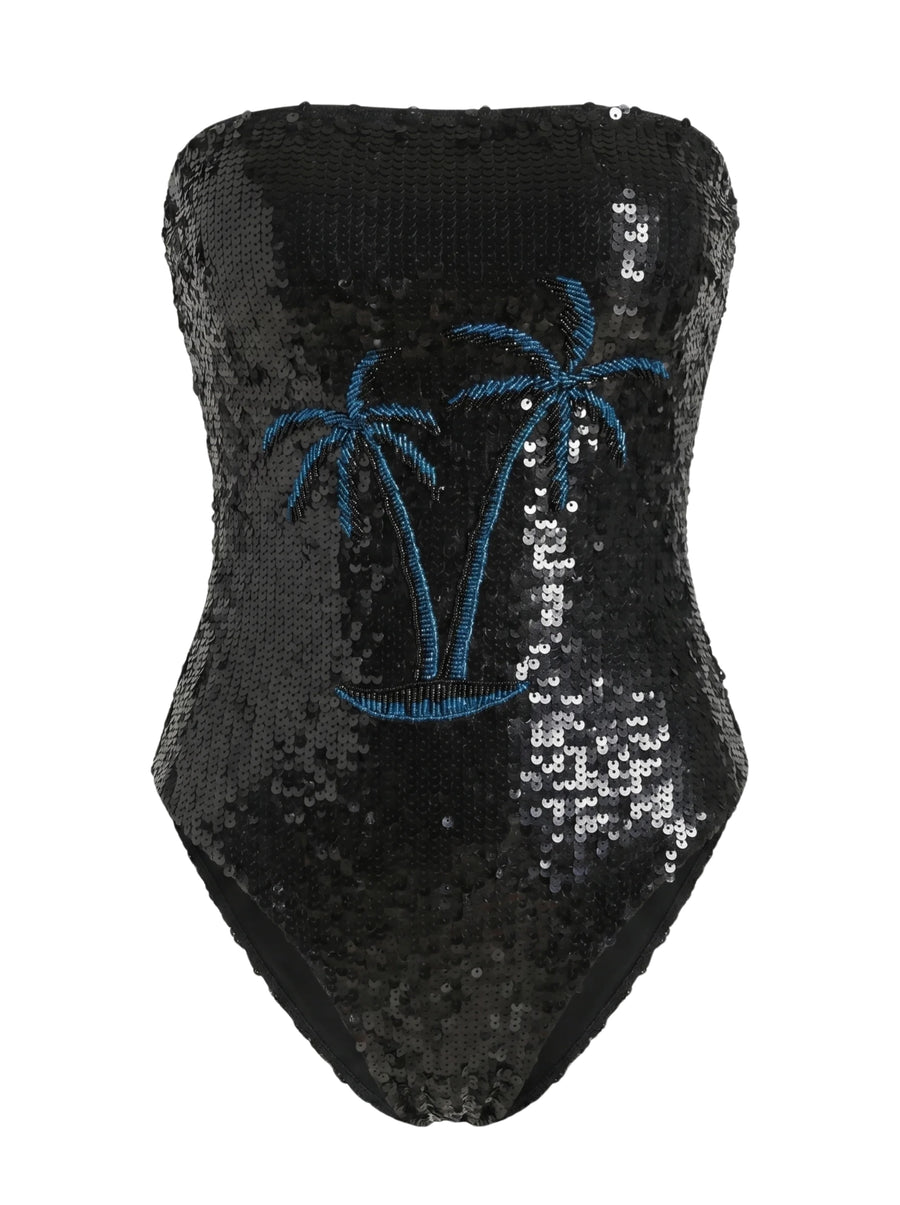Chrissy Hand Embroidered Sequin Swimsuit Black